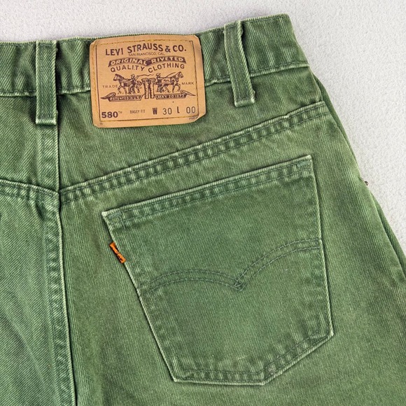 Levi's Other - Vintage 90s Levi's 580 Baggy Jean Shorts Mens 30 Green Denim Orange Tab USA Made